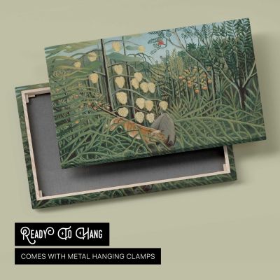 In a Tropical Forest. Struggle Between Tiger and Bull by Henri Rousseau Canvas Wall Art Print