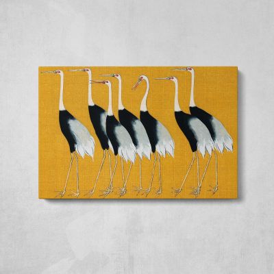 Japanese Cranes on Gold Canvas Wall Art Print