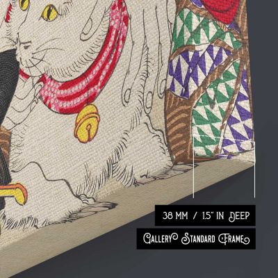 Japanese Woman and Cat Art Face Detail , Vintage Illustration by Yoshitoshi Canvas Wall Art Print