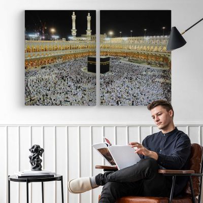 Kaaba and Minarets at Night Canvas Wall Art Print