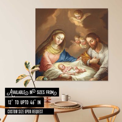 La Natividad (1799), vintage illustration by Jose Campeche y Jordan Square Canvas Wall Art