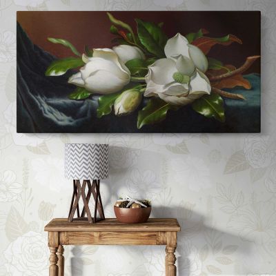 Magnolias on Light Blue Velvet Cloth by Martin Johnson Heade Wall Art Print