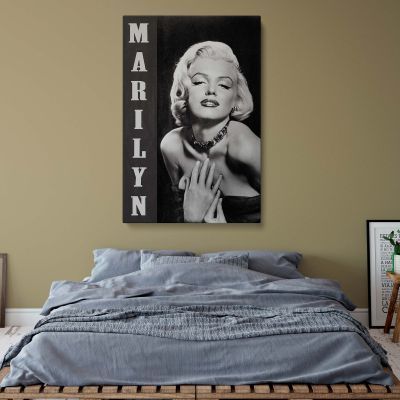 Marilyn Monroe Vertical Text Canvas - Retro Black and White Hollywood Print 