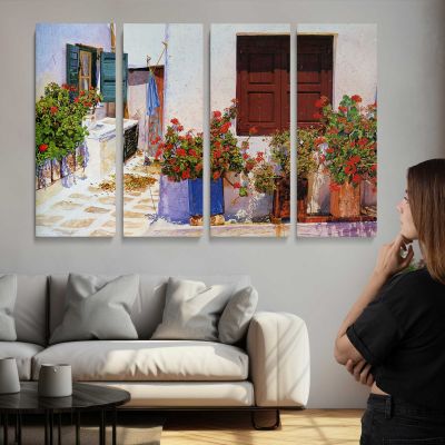 Mediterranean Doorway with Flowers Canvas Wall Art Print