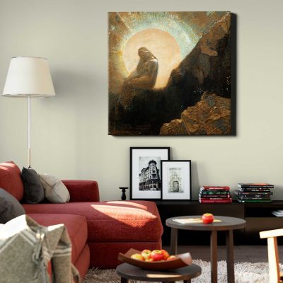 Melancholy (1876) by Odilon Redon Square Canvas Wall Art