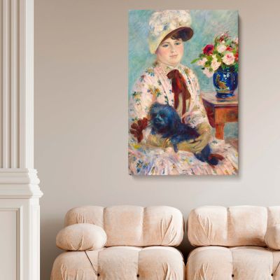 Mlle Charlotte Berthier with Dog - Elegant Portrait by Pierre-Auguste Renoir 1883 