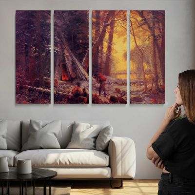 Moose Hunters- Camp by Albert Bierstadt Canvas Wall Art Print
