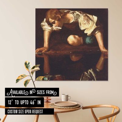 Narcissus by Caravaggio Square Canvas Wall Art