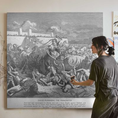 OT-084 David Attacks the Ammonites Square Canvas Wall Art