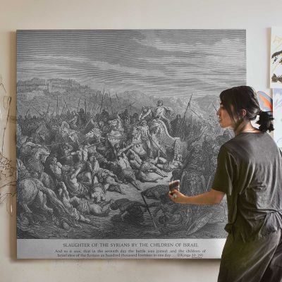 OT-098 The Israelites Slaughter the Syrians Square Canvas Wall Art