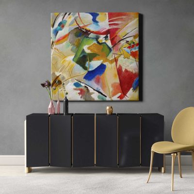 Painting with Green Center (1913) high resolution art by Wassily Kandinsky Square Canvas Wall Art