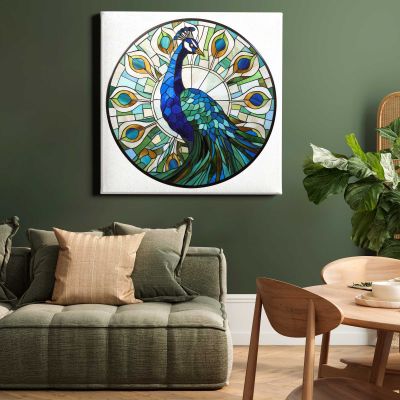 Peacock nature shape glass Square Canvas Wall Art