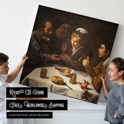 Peasants at Lunch by Diego Velázquez Square Canvas Wall Art
