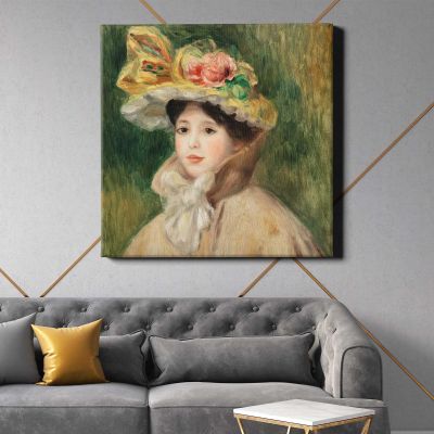 Pierre Auguste Renoir poster, vintage Woman with Capeline wall decor (early 1890s) Square Canvas Wall Art