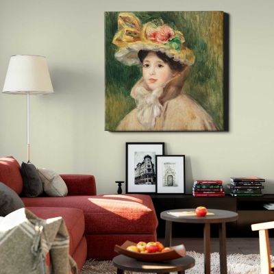 Pierre Auguste Renoir poster, vintage Woman with Capeline wall decor (early 1890s) Square Canvas Wall Art