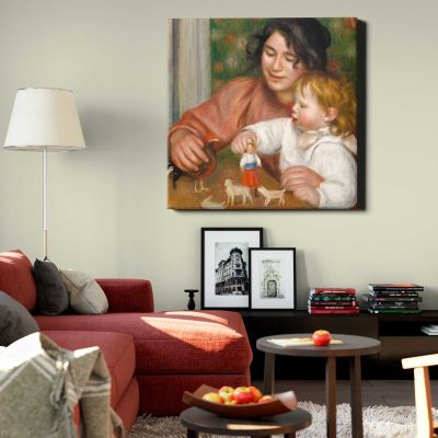 Pierre-Auguste Renoir's Child with Toys , Gabrielle and the Artist's Son, Jean (1895-1896) painting in high resolution Square Canvas Wall Art
