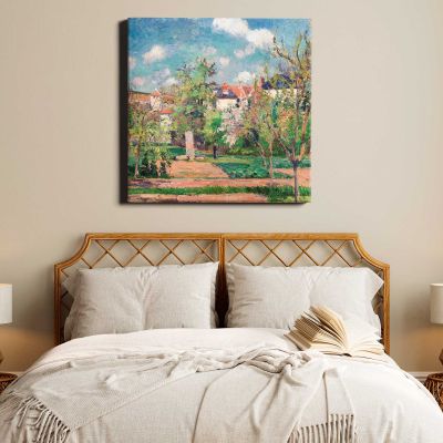 Pissarro Pontoise art print, impressionist painting, The Garden in the sun Square Canvas Wall Art