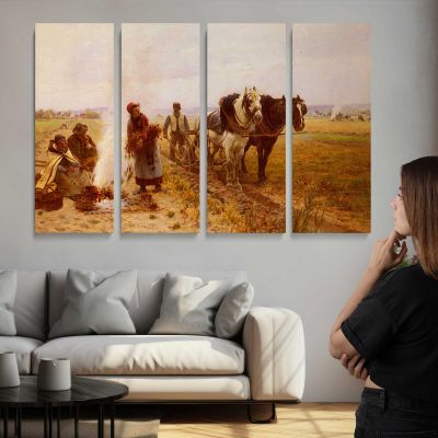 Plowing the Fields by Adrien Moreau Canvas Wall Art Print