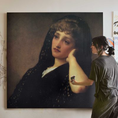 Portrait of a Young Woman by Frederic Leighton Square Canvas Wall Art