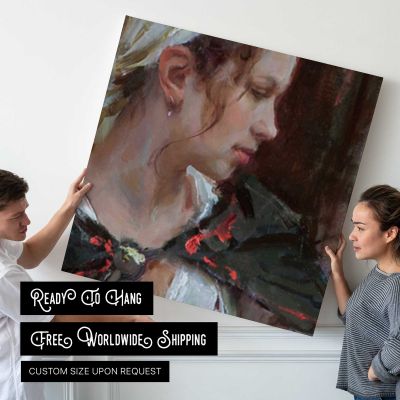 Profile Portrait with a Red Flower by Daniel Gerhartz Square Canvas Wall Art