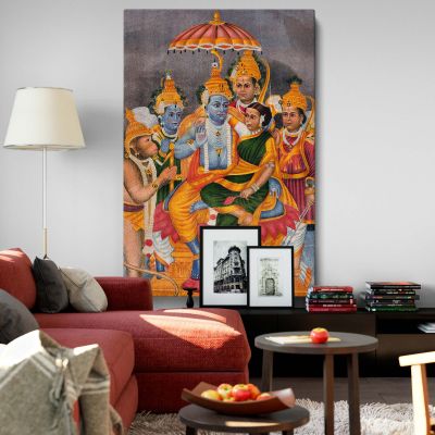 Rama Enthroned with Sita - Divine Court with Hanuman and Celestials