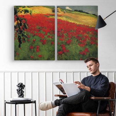 Red Poppy Field Canvas Wall Art Print
