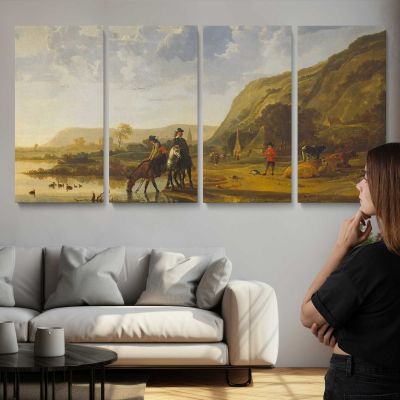 River Landscape with Cattle by Aelbert Cuyp Panoramic Canvas Print