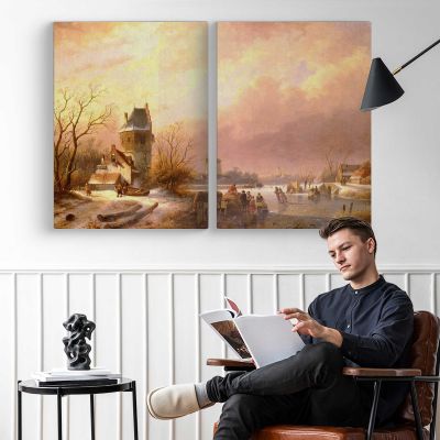 Schelfhout Andreas Skaters on A Frozen River Canvas Wall Art Print