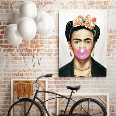 Self-Portrait Frida Con Amigos with Gum High-Quality wall art, for Feminist, Women Canvas Wall Art
