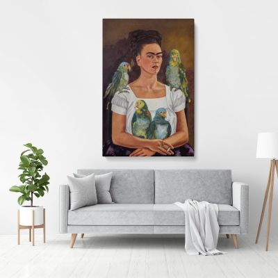 Frida Kahlo Self Portrait and Parrots Canvas Wall Art