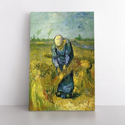 Vincent Van Gogh Painting Peasant Woman Binding Sheaves Painting Photo Print on Canvas Wall Mural