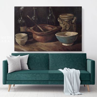 Still Life With Three Bottles And Earthenware Vessel by Vincent Van Gogh Dutch Canvas Wall Art