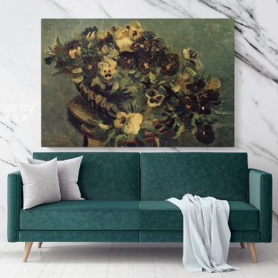 Basket With Pansies On A Table Painting by Vincent Van Gogh Dutch Painter Original Canvas Wall Art