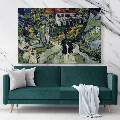 Village Street And Steps In Auvers With Figures Painting by Vincent VanGogh Dutch Canvas Wall Art