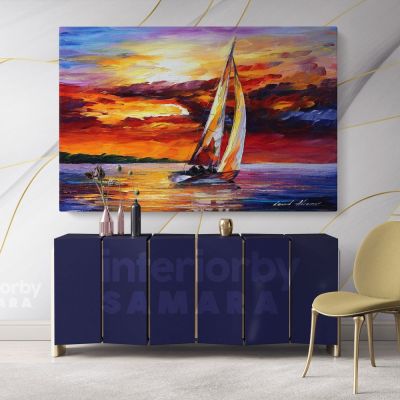 Palette Knife Boat Landscape Oil Painting by Leonid Afremov Canvas Wall Art
