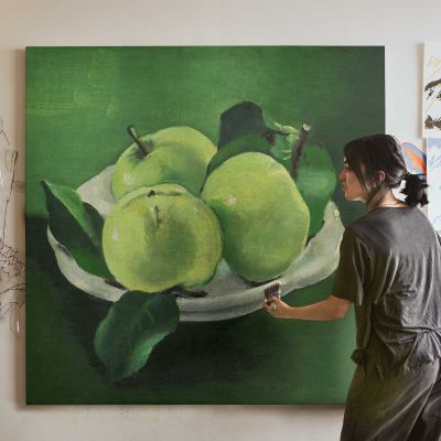 Still life with apples (1935) oil painting by Mikulas Galanda Square Canvas Wall Art