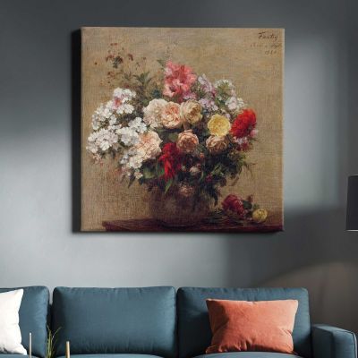 Summer Flowers (1880) in high resolution by Henri Fantin–Latour Square Canvas Wall Art