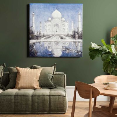 Taj Mahal bij maanlicht (1877–1932) drawing in high resolution by Marius Bauer Square Canvas Wall Art