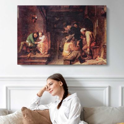 Tavern Interior by Adriaen Brouwer Canvas Wall Art Print