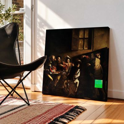 The Calling of Saint Matthew by Caravaggio Square Canvas Wall Art