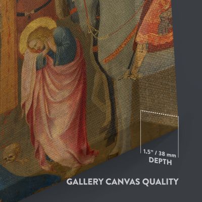 The Crucifixion - Jesus, Roman Soldiers, and Saints in Medieval Scene