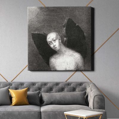The Fallen Angel Spreads His Black Wings (1886) by Odilon Redon Square Canvas Wall Art
