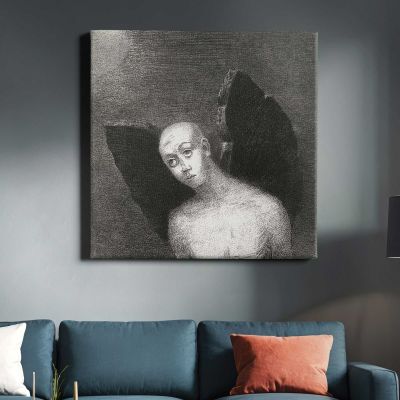 The Fallen Angel Spreads His Black Wings (1886) by Odilon Redon Square Canvas Wall Art
