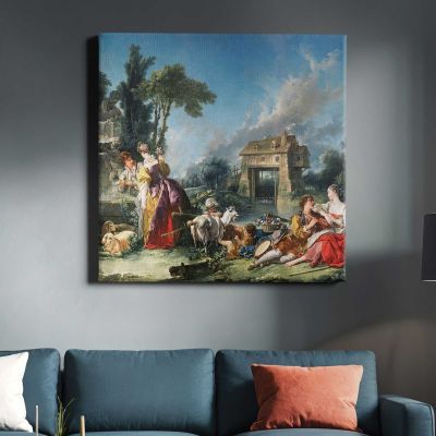 The Fountain of Love (1748) famous painting.FRANCOIS BOUCHER Square Canvas Wall Art
