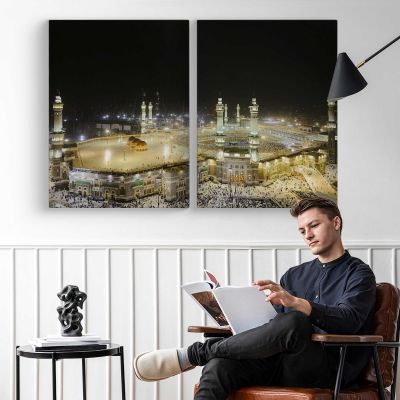 The Grand Mosque Illuminated at Night Canvas Wall Art Print
