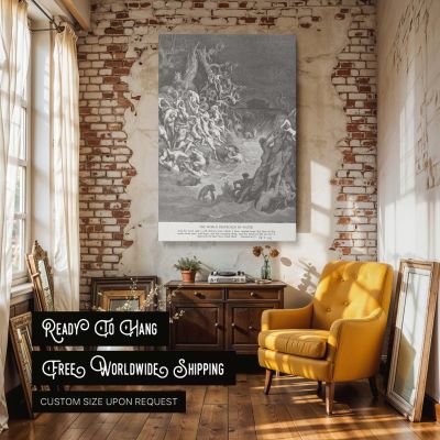 The Great Flood by Gustave Dore - Genesis Engraving of Chaos, People and Animals Canvas Wall Art