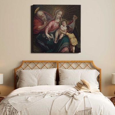 The Holy Family with Saint John the Baptist (La sagrada familia con San Juan Bautista) by Unidentified artist Square Canvas Wall Art