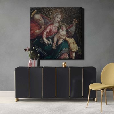 The Holy Family with Saint John the Baptist (La sagrada familia con San Juan Bautista) by Unidentified artist Square Canvas Wall Art