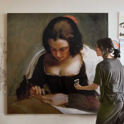 The Seamstress by Diego Velázquez Square Canvas Wall Art