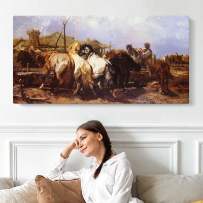 The Watering Place by Adolf Schreyer Panoramic Wall Art